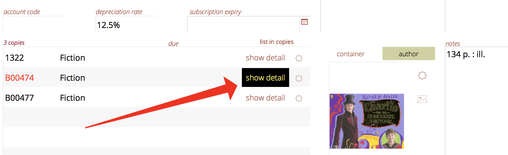 highlighted show detail button