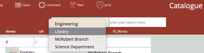 library selection on search